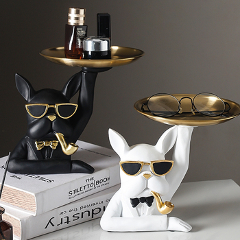 Šiaurės šalių stiliaus šunų kovų dvigubo padėklo dekoravimas namų svetainei, įėjimui, raktų laikymo dervos dirbiniai