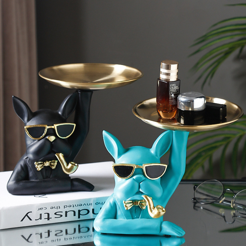 Šiaurės šalių stiliaus šunų kovų dvigubo padėklo dekoravimas namų svetainei, įėjimui, raktų laikymo dervos dirbiniai