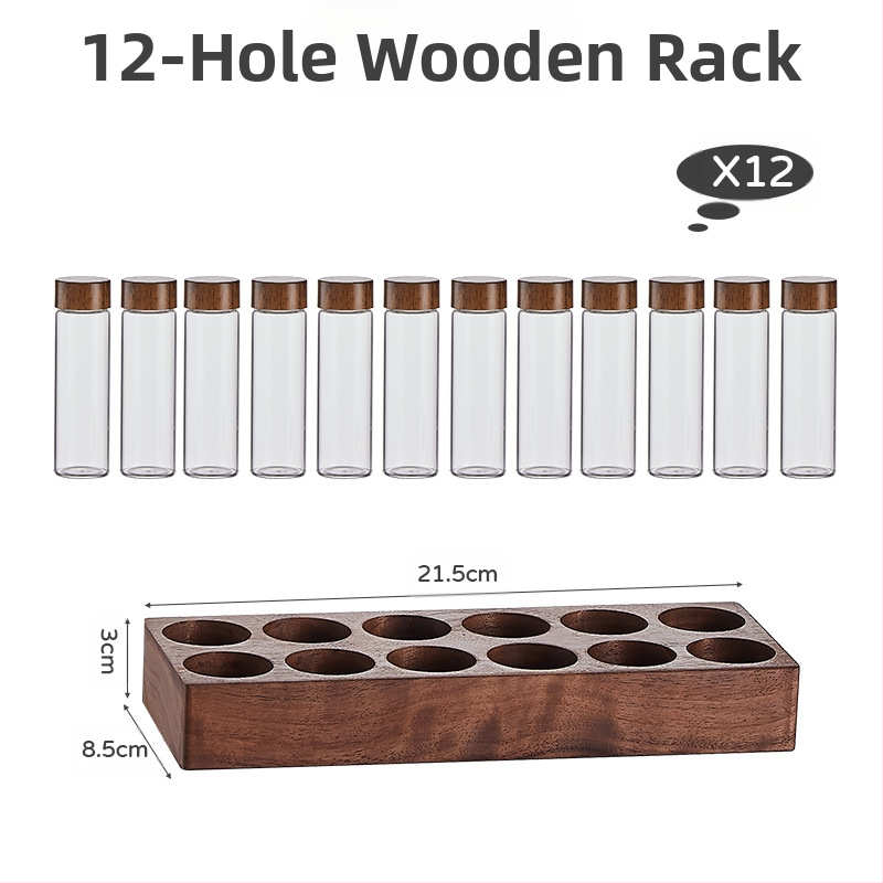 Kohvioad pakend katseklaas klaasist pähklipuust vitriin ühe toruga hoiustamiskoha kohvikomplekt suletud purgi lõhnapudel