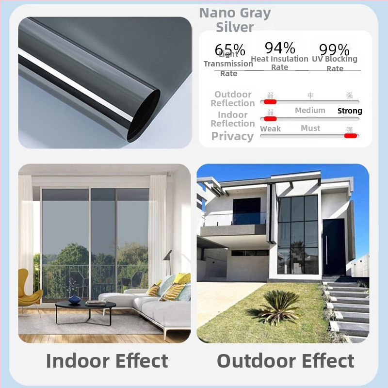 Αντηλιακή μεμβράνη θερμομόνωσης, αυτοκόλλητο γυαλιού παραθύρου, αντιηλιακή, σκίαση μπαλκονιού, μονόδρομη μεμβράνη προστασίας από τον ήλιο