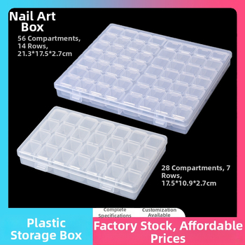 56 skyrių PP nagų lako dėžutė, 28 mažų daiktų laikymo dėžutė su dangteliu, skyriais suskirstyta dalių dėžutė, didmeninė permatoma laikymo dėžutė