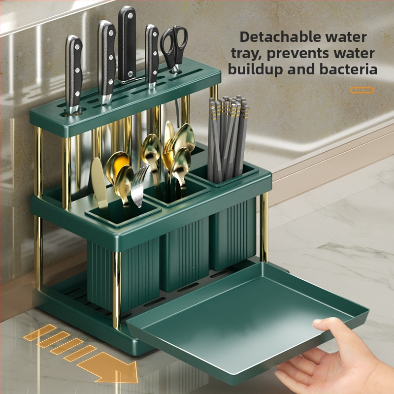 Популярен държач за ножове, тръба за клечки за хранене, многофункционален кухненски рафт за съхранение на ножове и вилици