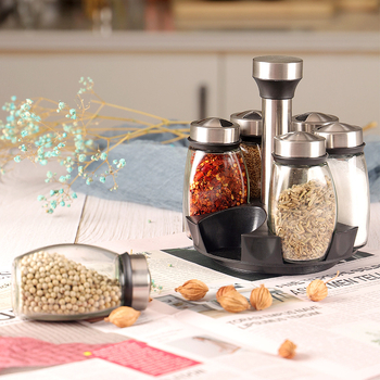 Virtuvės reikmenys Stiklinis prieskonių butelis Besisukantis rinkinys Nerūdijančio plieno prieskonių indelis Prieskonių indelis Prieskonių butelių stovas Prieskonių dėžutė