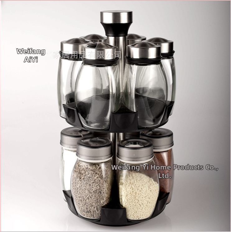 Virtuvės reikmenys Stiklinis prieskonių butelis Besisukantis rinkinys Nerūdijančio plieno prieskonių indelis Prieskonių indelis Prieskonių butelių stovas Prieskonių dėžutė