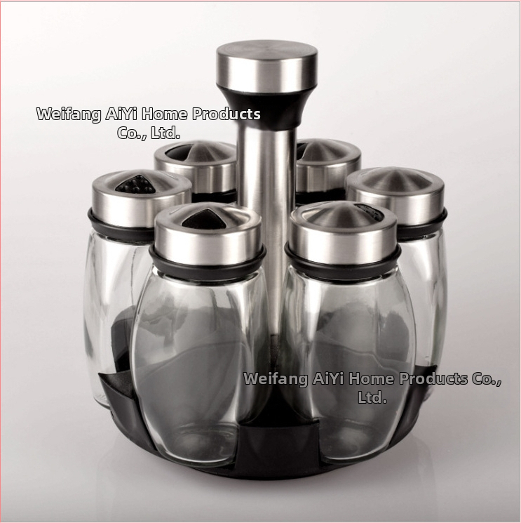 Virtuvės reikmenys Stiklinis prieskonių butelis Besisukantis rinkinys Nerūdijančio plieno prieskonių indelis Prieskonių indelis Prieskonių butelių stovas Prieskonių dėžutė