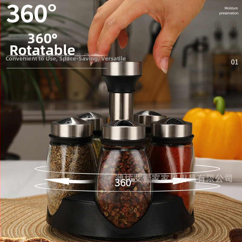 Virtuvės reikmenys Stiklinis prieskonių butelis Besisukantis rinkinys Nerūdijančio plieno prieskonių indelis Prieskonių indelis Prieskonių butelių stovas Prieskonių dėžutė