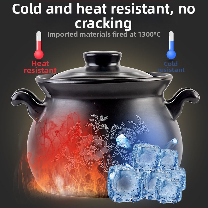 Керамична тенджера за супа Kangshu, тенджера за яхния, домакинска порцеланова тенджера с голям капацитет, тенджера за овесена каша с открит пламък, директно горене, термоустойчива газова тенджера