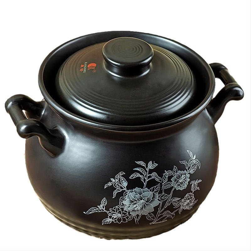 Керамична тенджера за супа Kangshu, тенджера за яхния, домакинска порцеланова тенджера с голям капацитет, тенджера за овесена каша с открит пламък, директно горене, термоустойчива газова тенджера