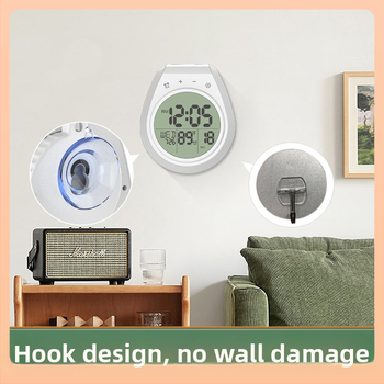 Стенен часовник за баня без перфоратор, кухненски таймер, будилник, водоустойчив часовник за баня с вендуза и защита от замъгляване