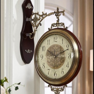 Metallist kahepoolne kell, elutuba, loominguline Euroopa seinakell, Põhjamaade vaikne täispuidust Ameerika seinakell, kunstiline dekoratiivne kell