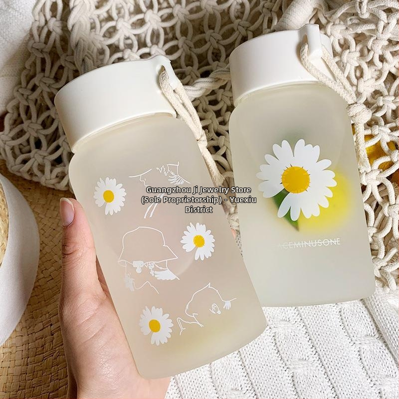 Vizespohár Női Üveg Matt Egyszerű Friss Aranyos Hordozható Kreatív Személyre szabott Divatos Mori Lány Pohár