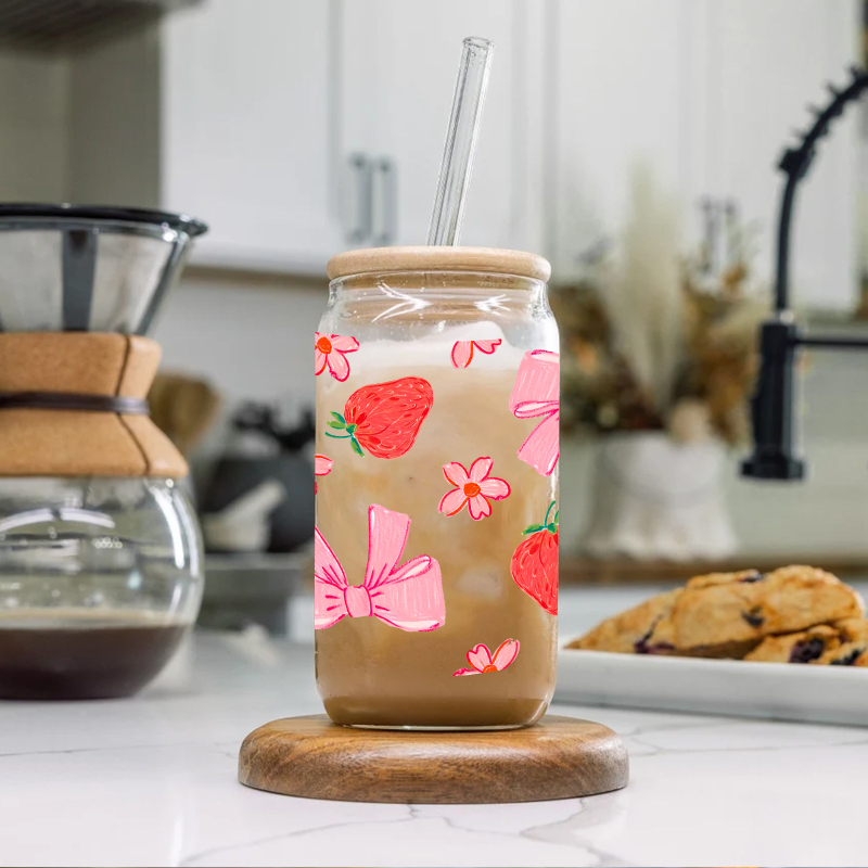 Amazon 16oz íj, nagy boroszilikát üveg UV digitális nyomtatású kóla, nagy kapacitású szalmapohár