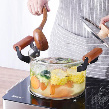 Οικιακή κατσαρόλα ξεπλύματος, κατσαρόλα χυλού, κατσαρόλα σούπας θέρμανσης ανοιχτής φλόγας, κατσαρόλα στιφάδο από ξύλινη λαβή από υψηλό βοριοπυριτικό γυαλί, γυάλινη κατσαρόλα μαγειρέματος με νουντλς μεγάλης χωρητικότητας