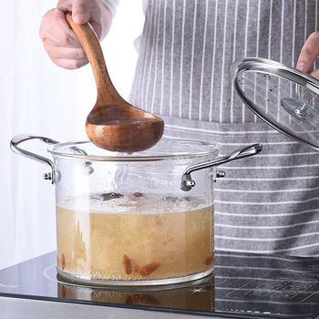 Οικιακή κατσαρόλα ξεπλύματος, κατσαρόλα χυλού, κατσαρόλα σούπας θέρμανσης ανοιχτής φλόγας, κατσαρόλα στιφάδο από ξύλινη λαβή από υψηλό βοριοπυριτικό γυαλί, γυάλινη κατσαρόλα μαγειρέματος με νουντλς μεγάλης χωρητικότητας