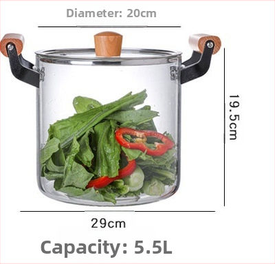 Háztartási öblítőedény, zabkásafőző, nyílt lángú levesesfazék, magas boroszilikát üvegből készült fazék, nagy kapacitású tésztafőző üvegfazék