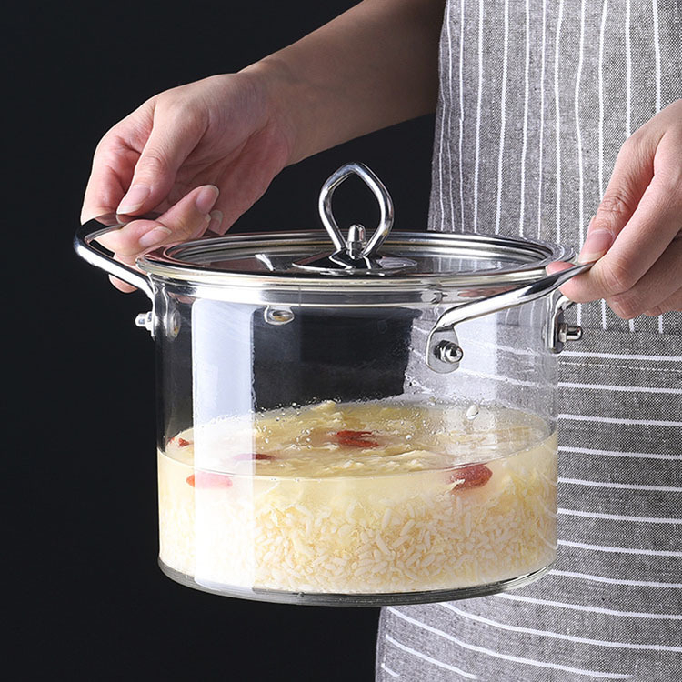 Háztartási öblítőedény, zabkásafőző, nyílt lángú levesesfazék, magas boroszilikát üvegből készült fazék, nagy kapacitású tésztafőző üvegfazék