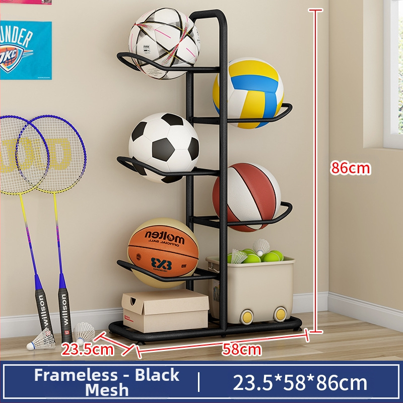 Vaikų krepšinio laikymo lentyna, buitinė daugiasluoksnė kamuoliukų laikymo lentyna, stalo teniso, badmintono rakečių žaislų grindų laikymo krepšelis