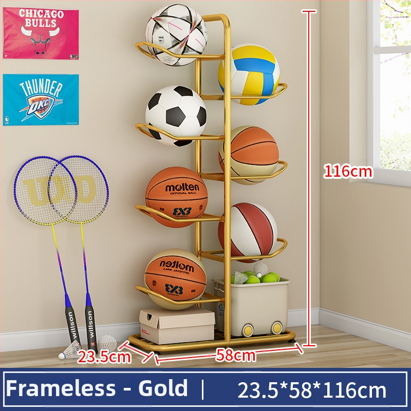 Vaikų krepšinio laikymo lentyna, buitinė daugiasluoksnė kamuoliukų laikymo lentyna, stalo teniso, badmintono rakečių žaislų grindų laikymo krepšelis