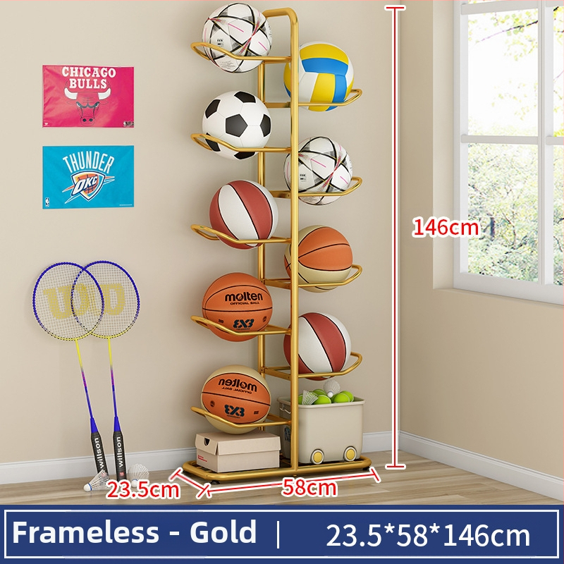 Vaikų krepšinio laikymo lentyna, buitinė daugiasluoksnė kamuoliukų laikymo lentyna, stalo teniso, badmintono rakečių žaislų grindų laikymo krepšelis