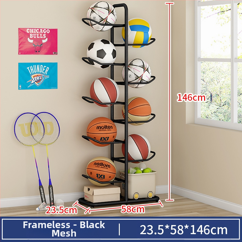 Vaikų krepšinio laikymo lentyna, buitinė daugiasluoksnė kamuoliukų laikymo lentyna, stalo teniso, badmintono rakečių žaislų grindų laikymo krepšelis