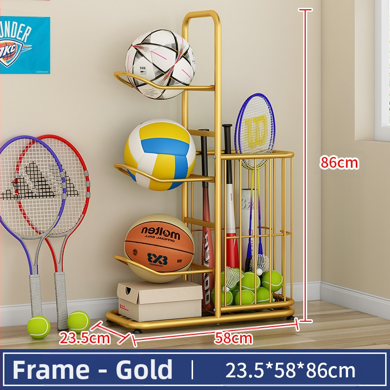 Vaikų krepšinio laikymo lentyna, buitinė daugiasluoksnė kamuoliukų laikymo lentyna, stalo teniso, badmintono rakečių žaislų grindų laikymo krepšelis