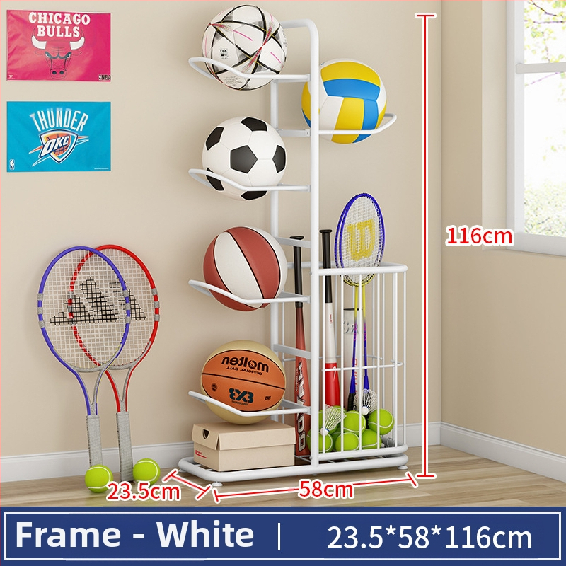 Vaikų krepšinio laikymo lentyna, buitinė daugiasluoksnė kamuoliukų laikymo lentyna, stalo teniso, badmintono rakečių žaislų grindų laikymo krepšelis