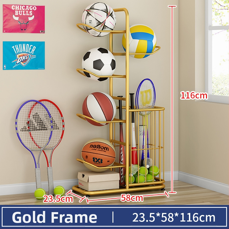 Vaikų krepšinio laikymo lentyna, buitinė daugiasluoksnė kamuoliukų laikymo lentyna, stalo teniso, badmintono rakečių žaislų grindų laikymo krepšelis