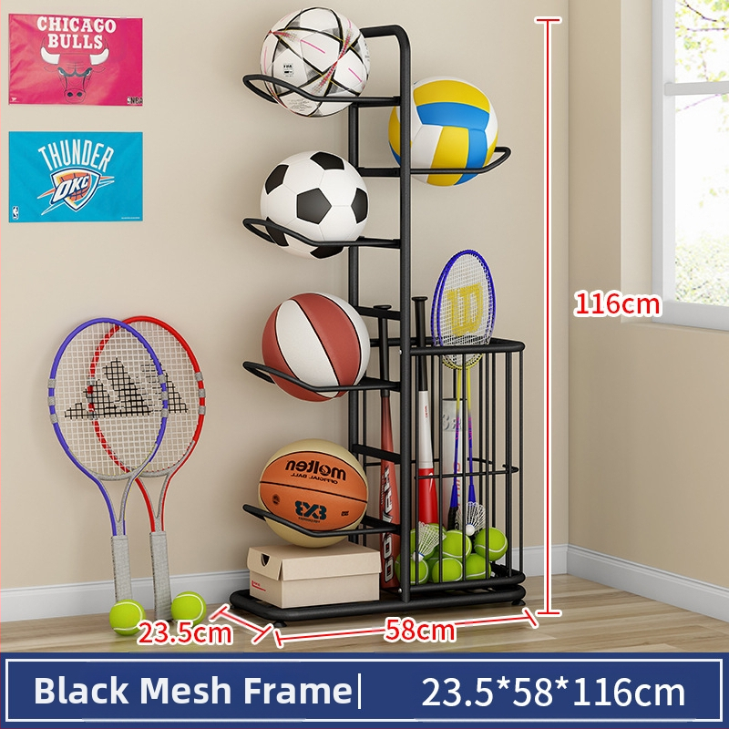 Vaikų krepšinio laikymo lentyna, buitinė daugiasluoksnė kamuoliukų laikymo lentyna, stalo teniso, badmintono rakečių žaislų grindų laikymo krepšelis