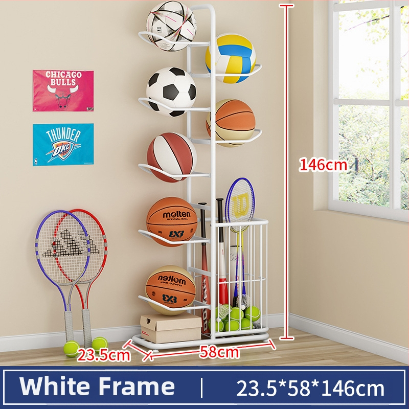 Vaikų krepšinio laikymo lentyna, buitinė daugiasluoksnė kamuoliukų laikymo lentyna, stalo teniso, badmintono rakečių žaislų grindų laikymo krepšelis