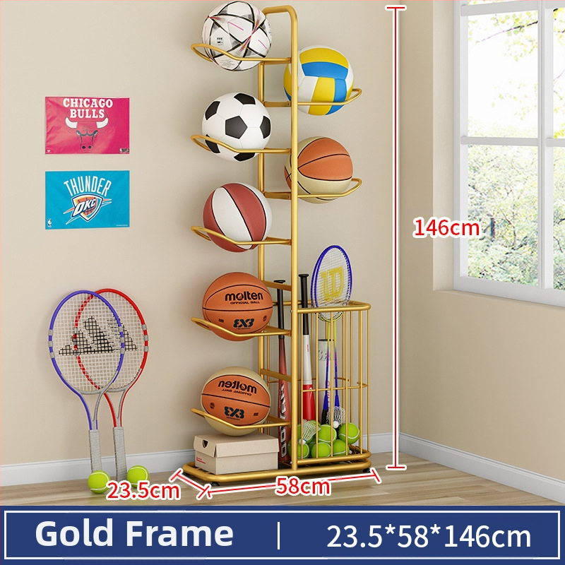 Vaikų krepšinio laikymo lentyna, buitinė daugiasluoksnė kamuoliukų laikymo lentyna, stalo teniso, badmintono rakečių žaislų grindų laikymo krepšelis