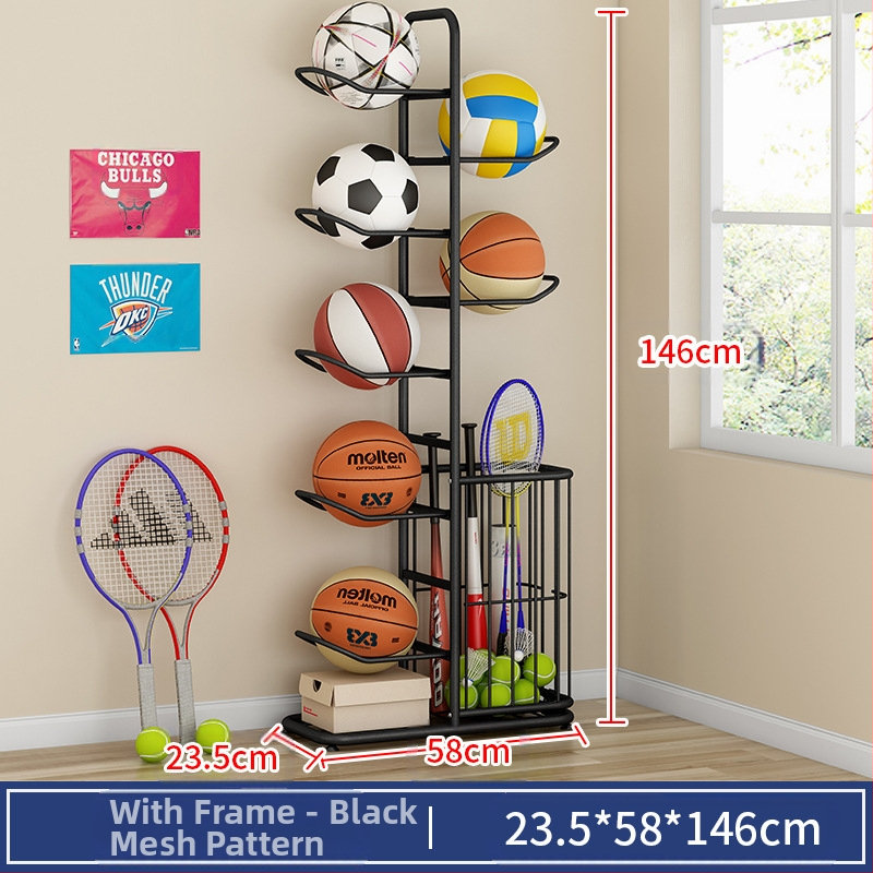 Vaikų krepšinio laikymo lentyna, buitinė daugiasluoksnė kamuoliukų laikymo lentyna, stalo teniso, badmintono rakečių žaislų grindų laikymo krepšelis