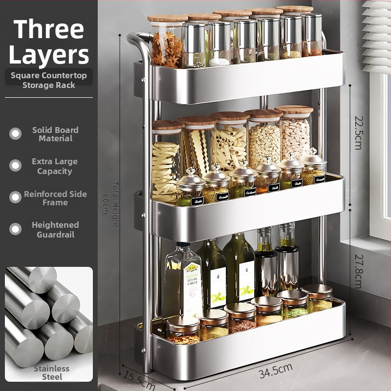 Roostevabast terasest köögimaitseainete hoiuriiul lauale, multifunktsionaalne kitsas maitseainepudel, maitseaineõli, soolakaste, äädika hoiuriiul