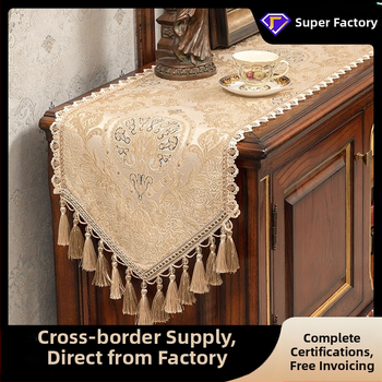 Prabangi prancūziška stalo vėliavėlė su nėriniuota staltiese, neslystanti, aukštos klasės namų dekoravimo staltiesė