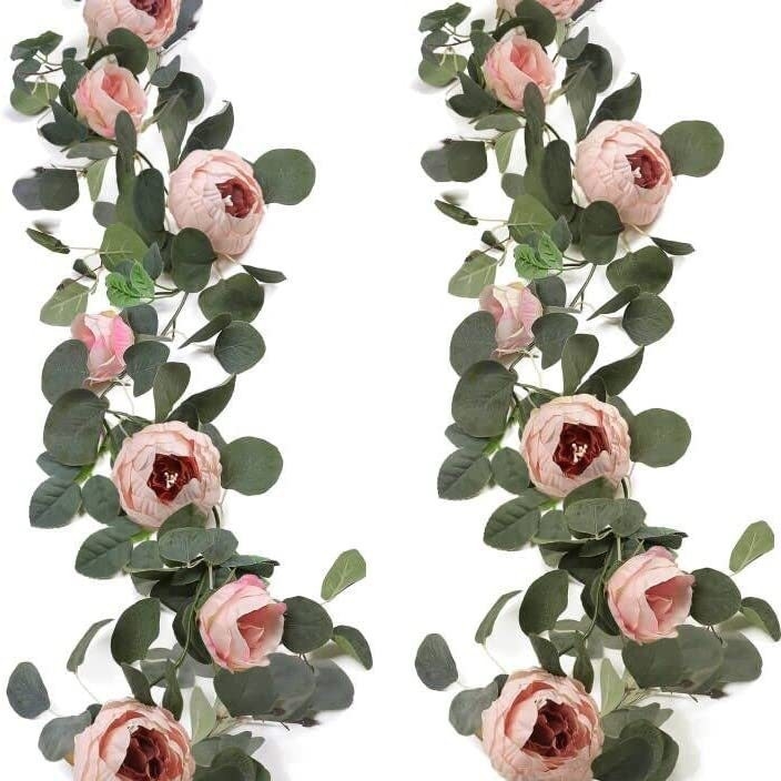 Mākslīgais eikalipta vainags plus mākslīgā zīda auduma rožu rotangpalmas zaļais rotājums rotangpalmas kāzu arkveida galda sienas fons