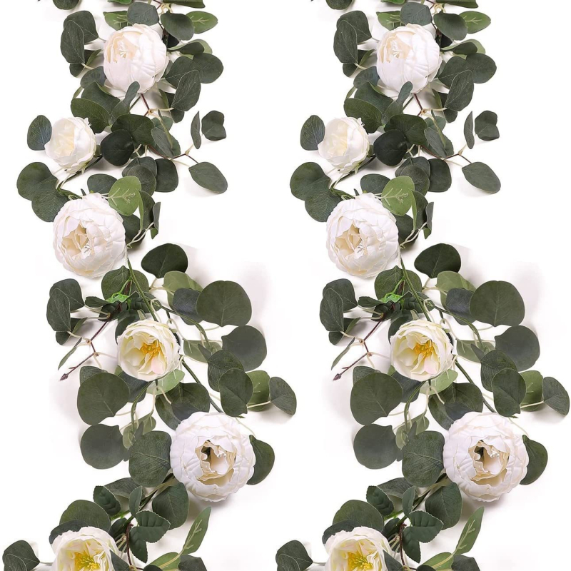 Mākslīgais eikalipta vainags plus mākslīgā zīda auduma rožu rotangpalmas zaļais rotājums rotangpalmas kāzu arkveida galda sienas fons