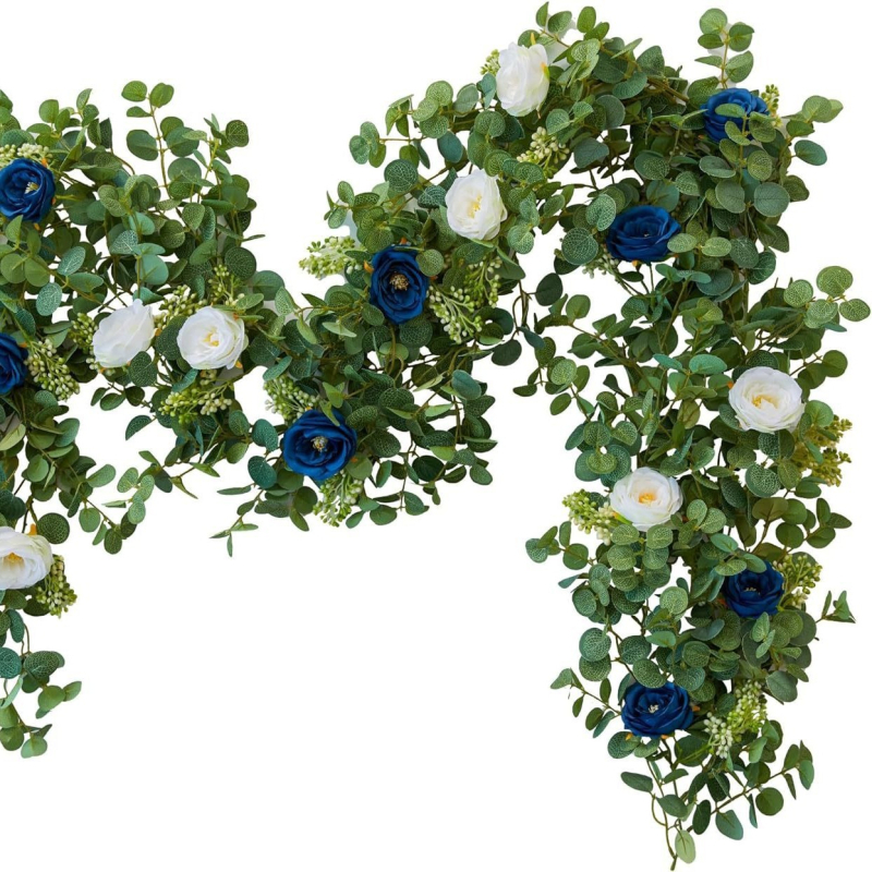 Mākslīgais eikalipta vainags plus mākslīgā zīda auduma rožu rotangpalmas zaļais rotājums rotangpalmas kāzu arkveida galda sienas fons