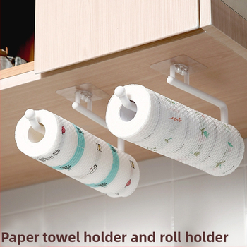 Virtuvinių servetėlių laikiklis be perforatorių, spintelės popieriaus ritinėlių laikymo lentynėlė, virtuvinių servetėlių plastikinės plėvelės lentynėlė
