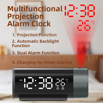 Ceas de proiecție transfrontalieră, ceas deșteptător, vânzare fierbinte, ceas electronic cu încărcare USB, ceas deșteptător dublu, proiecție de timp și temperatură