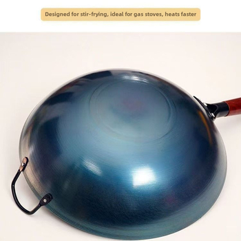 Hotelli peakoka eriline puidust käepidemega raudpott, vanamoodne majapidamiswokk, paksendatud wok, raskesti kleepuv, katmata ümara põhjaga pott