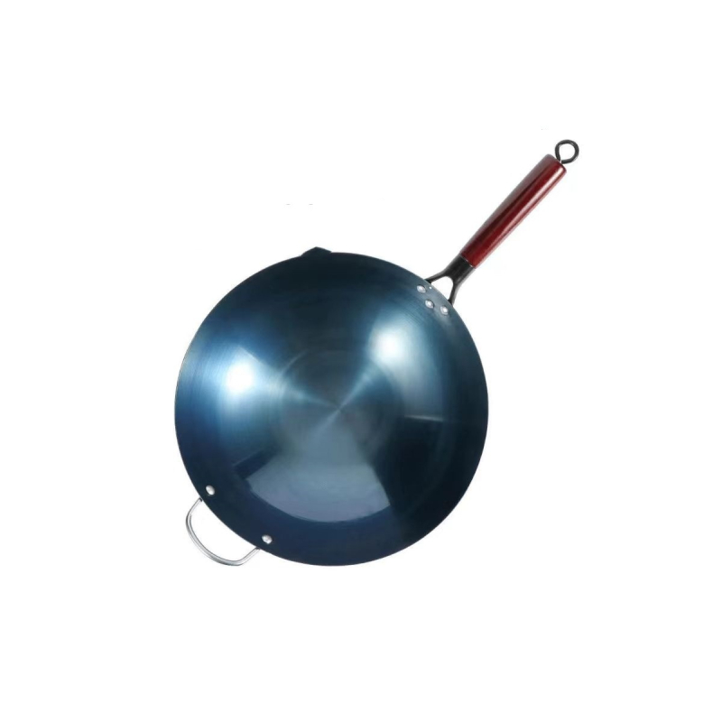 Hotelli peakoka eriline puidust käepidemega raudpott, vanamoodne majapidamiswokk, paksendatud wok, raskesti kleepuv, katmata ümara põhjaga pott