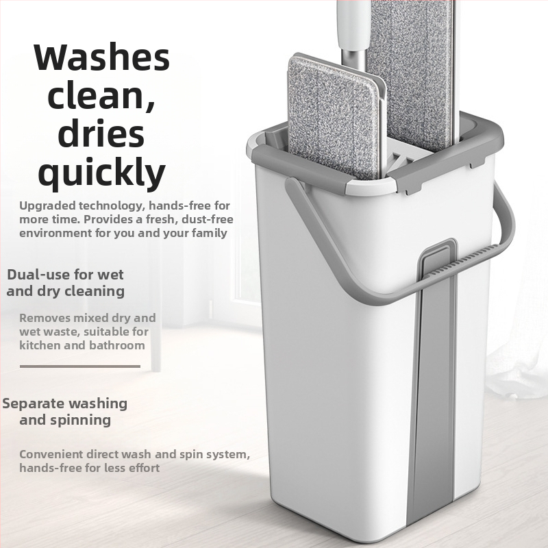 Нов абсорбиращ моп за ръчно пране, плосък моп за сухо и мокро почистване с двойна употреба, кофа за почистване на артефакти