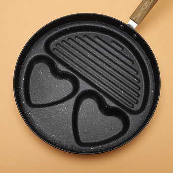 Εξωτερικό εμπόριο αγάπης πρωινού τηγάνι μπριζόλας αυγό δύο σε ένα τηγάνι 3 οπών μικρό επίπεδο πολυλειτουργικό αντικολλητικό τηγάνι