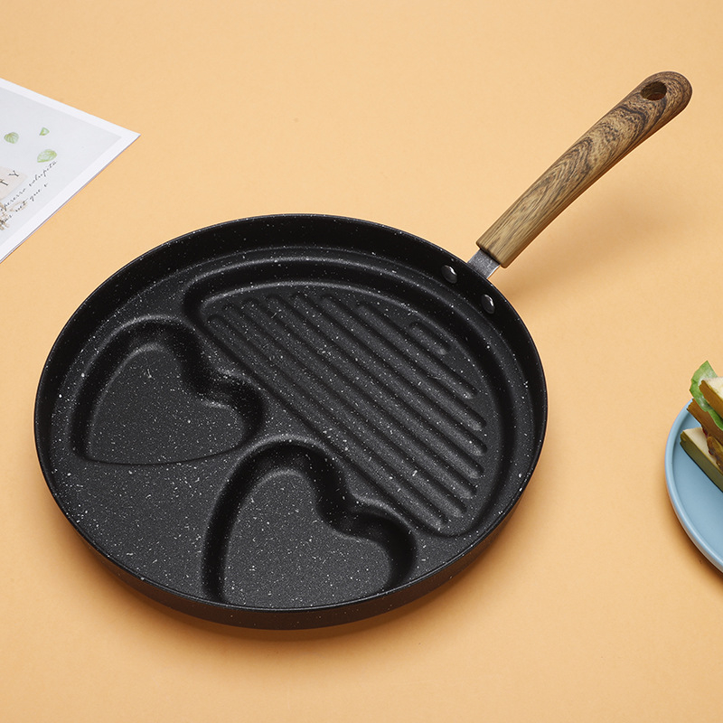 Zahraničný obchod, panvica na raňajky, steak, vajce, panvica dva v jednom, 3-dierková malá plochá multifunkčná nepriľnavá panvica