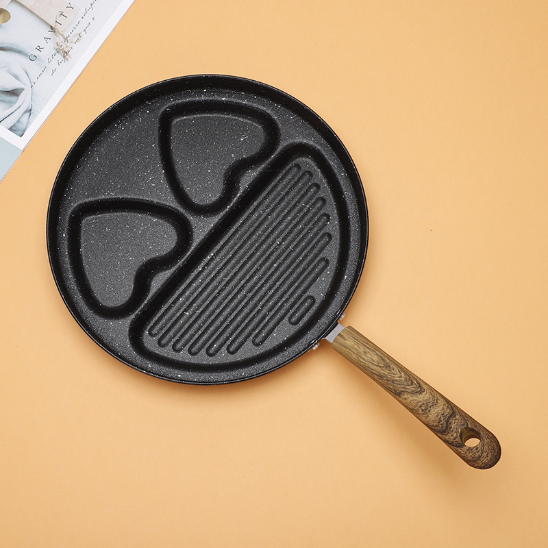 Zahraničný obchod, panvica na raňajky, steak, vajce, panvica dva v jednom, 3-dierková malá plochá multifunkčná nepriľnavá panvica