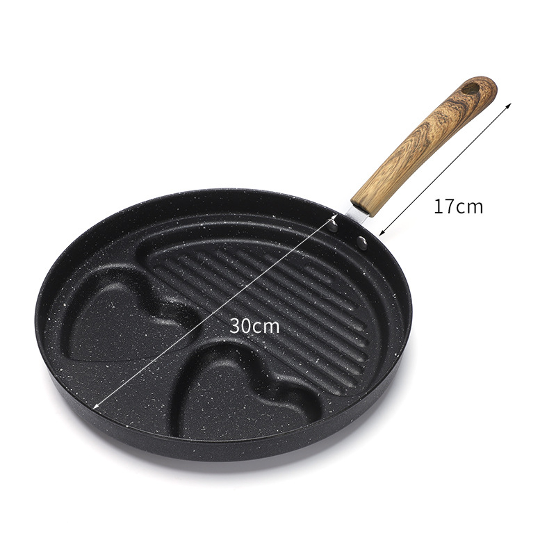 Zahraničný obchod, panvica na raňajky, steak, vajce, panvica dva v jednom, 3-dierková malá plochá multifunkčná nepriľnavá panvica