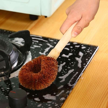 Taškinis medinis kokoso rankenos puodų šepetys nelimpantis aliejus buitinis virtuvės valymo šepetys skalbimo mašina indų plovimo šepetys ilga rankena puodų plovimo šepetys