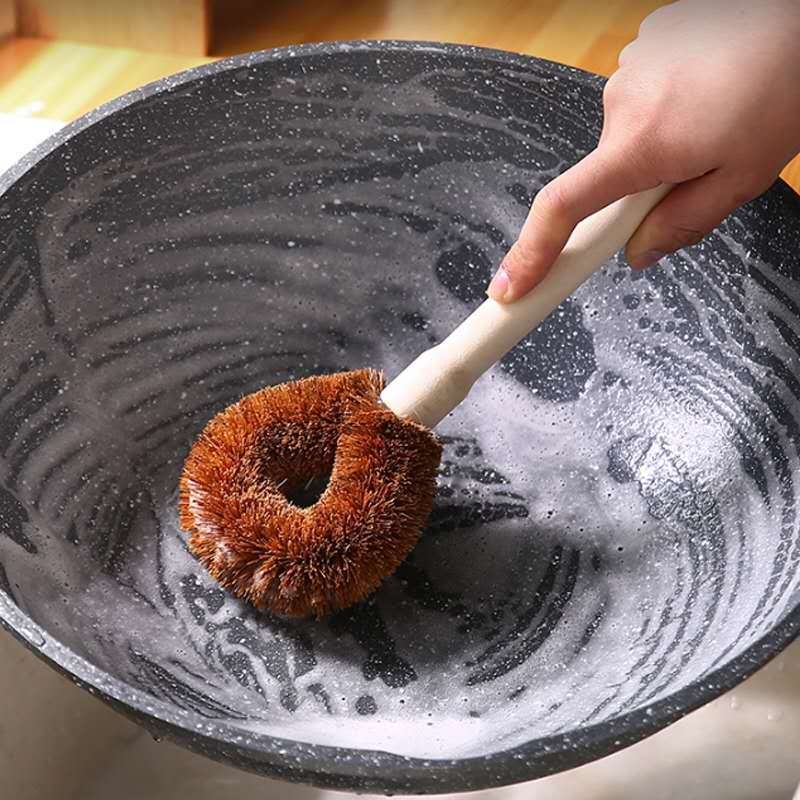 Taškinis medinis kokoso rankenos puodų šepetys nelimpantis aliejus buitinis virtuvės valymo šepetys skalbimo mašina indų plovimo šepetys ilga rankena puodų plovimo šepetys