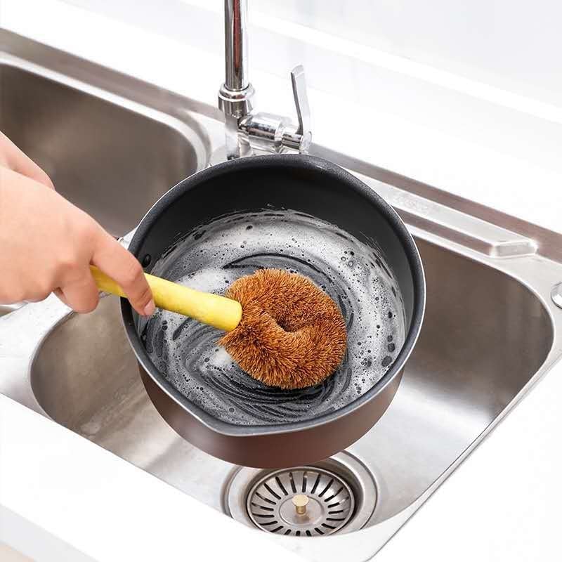 Taškinis medinis kokoso rankenos puodų šepetys nelimpantis aliejus buitinis virtuvės valymo šepetys skalbimo mašina indų plovimo šepetys ilga rankena puodų plovimo šepetys