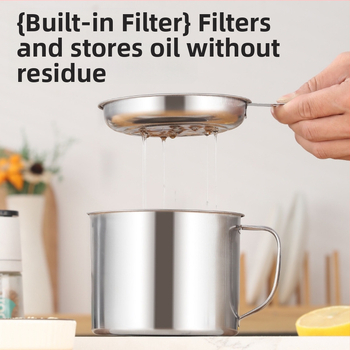 Tarpvalstybinis karšto pardavimo nerūdijančio plieno alyvos filtro puodas virtuvėje su didelės talpos alyvos puodu su filtro tinkleliu alyvos filtro puodo alyvos kaupimo bako filtro puodelis