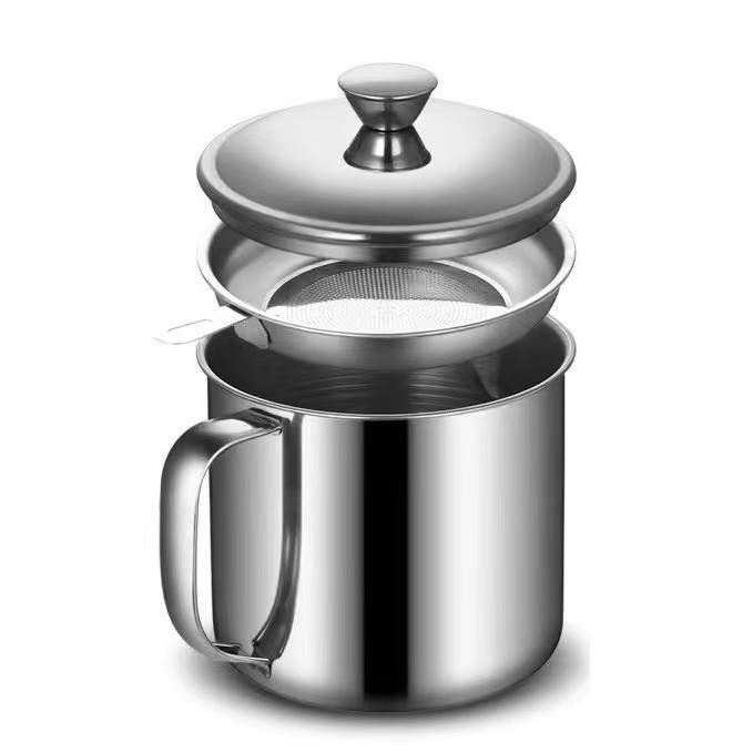 Tarpvalstybinis karšto pardavimo nerūdijančio plieno alyvos filtro puodas virtuvėje su didelės talpos alyvos puodu su filtro tinkleliu alyvos filtro puodo alyvos kaupimo bako filtro puodelis